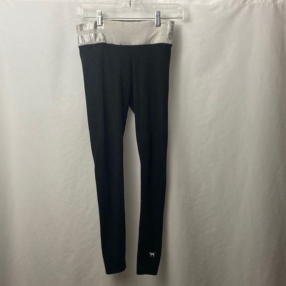 PINK Victoria Secret Black Fold Over XS Yoga Pants - Picture 1 of 10